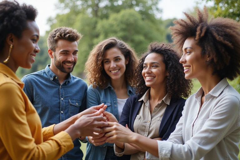 Μια ομάδα ανθρώπων που συνεργάζονται αρμονικά, συμβολίζοντας την αποστολή και τις αξίες μιας εταιρείας.